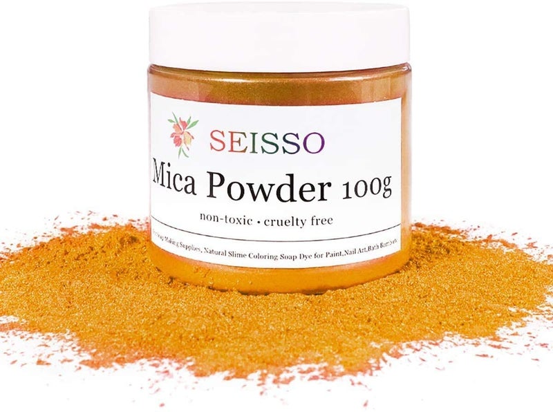 SEISSO Gold Mica Powder for Epoxy Resin 3.5 oz /100g Powdered Pigment for Soap Colorant Bath Bomb Dye, Cosmetic Grade for Lip Gloss, Acrylic Nails Polish, Craft Projects - Image 2
